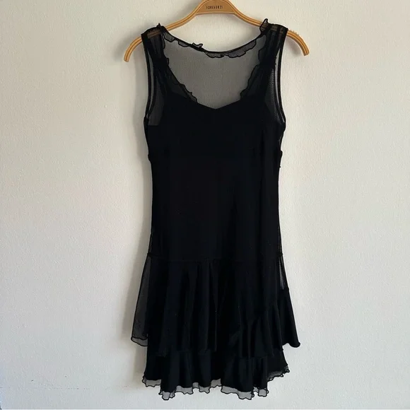 Vintage Y2K Cache Cache Dress Fairy Whimsigoth Grunge Mini Sparkles Mesh Black - Picture 9 of 13